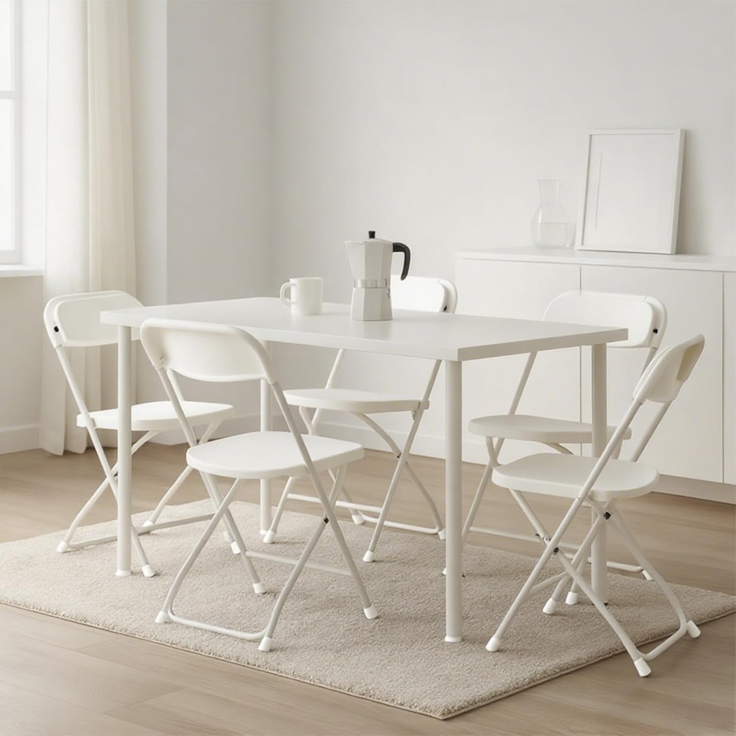 10 Pack White Plastic Folding Chairs Indoor Outdoor Portable Stackable Commercial Seat with Steel Frame Heavy Duty Foldable Chair for Events Office Wedding Party Dining 350lbs Capacity