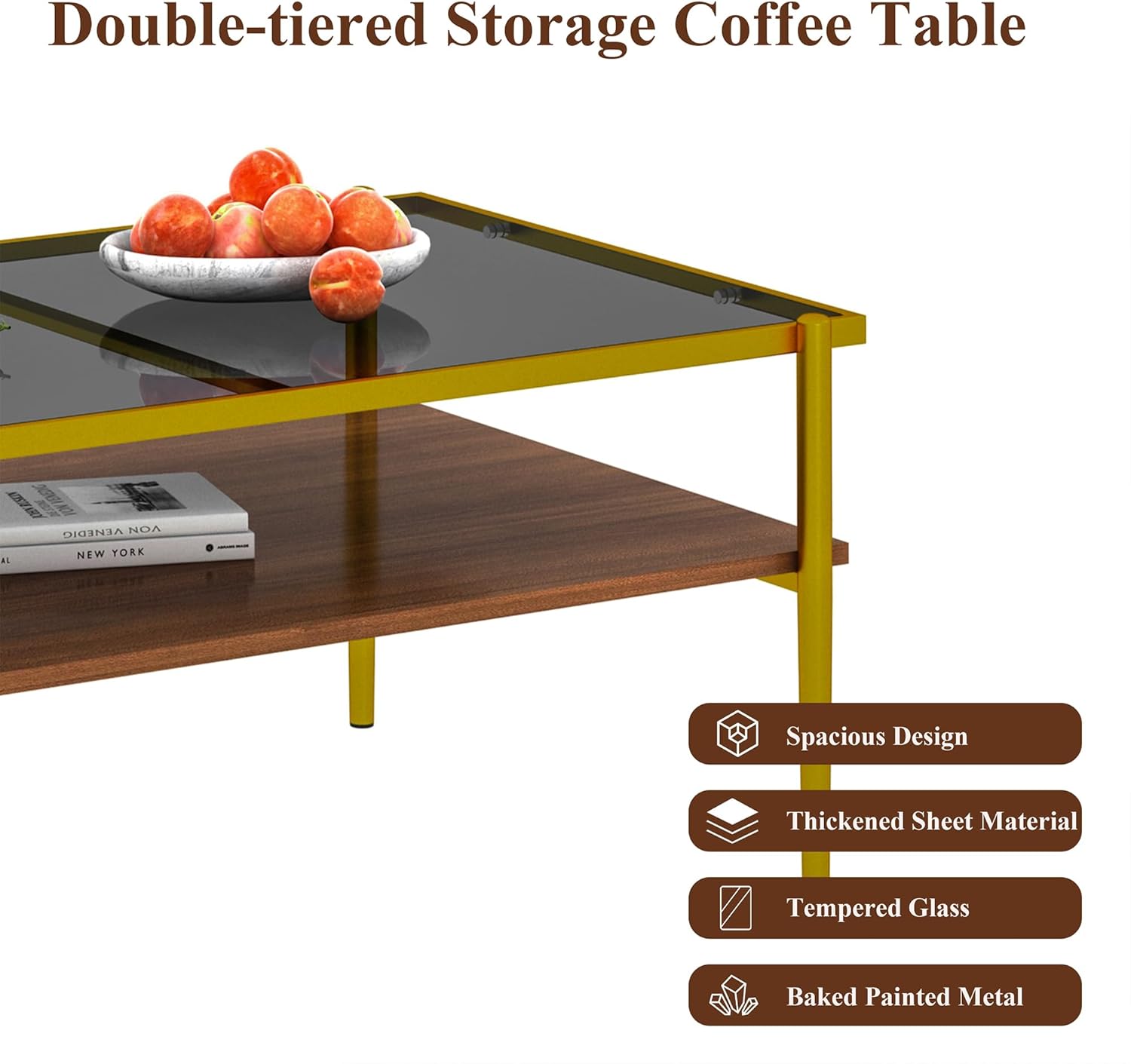 IANIYA Glass Coffee Table Modern Center Table,Small Coffee Table Sofa Side Tea Table for Living Room,Tempered Glass-top with Metal Frame
