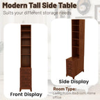 Wood Tall Nightstand with Charging Station, 70.9" Tall End Table with 3 Storage Drawers and 4 Open Shelves, Narrow Slim Sofa Side Table for Small Spaces, Living Room, Bedroom,Corner, Walnut
