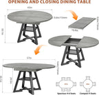 Expandable Kitchen Dining Table for 4-6, Oval Round Dining Table with Storage Shelf and Removable Extension Leaf, Space Saving Pedestal Table for Dining Room, Modern Industrial Style (Grey)