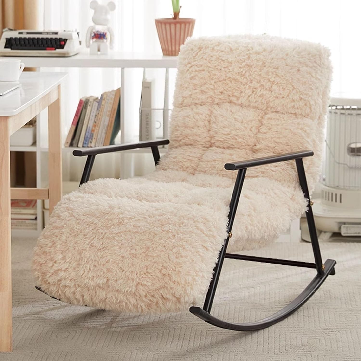 Fluffy Armchairs with Adjustable High Backrest, Rocking Chair with Side Pockets, Upholstered Glider Cozy Accent Chair, Loading Capacity 200kg/440lb
