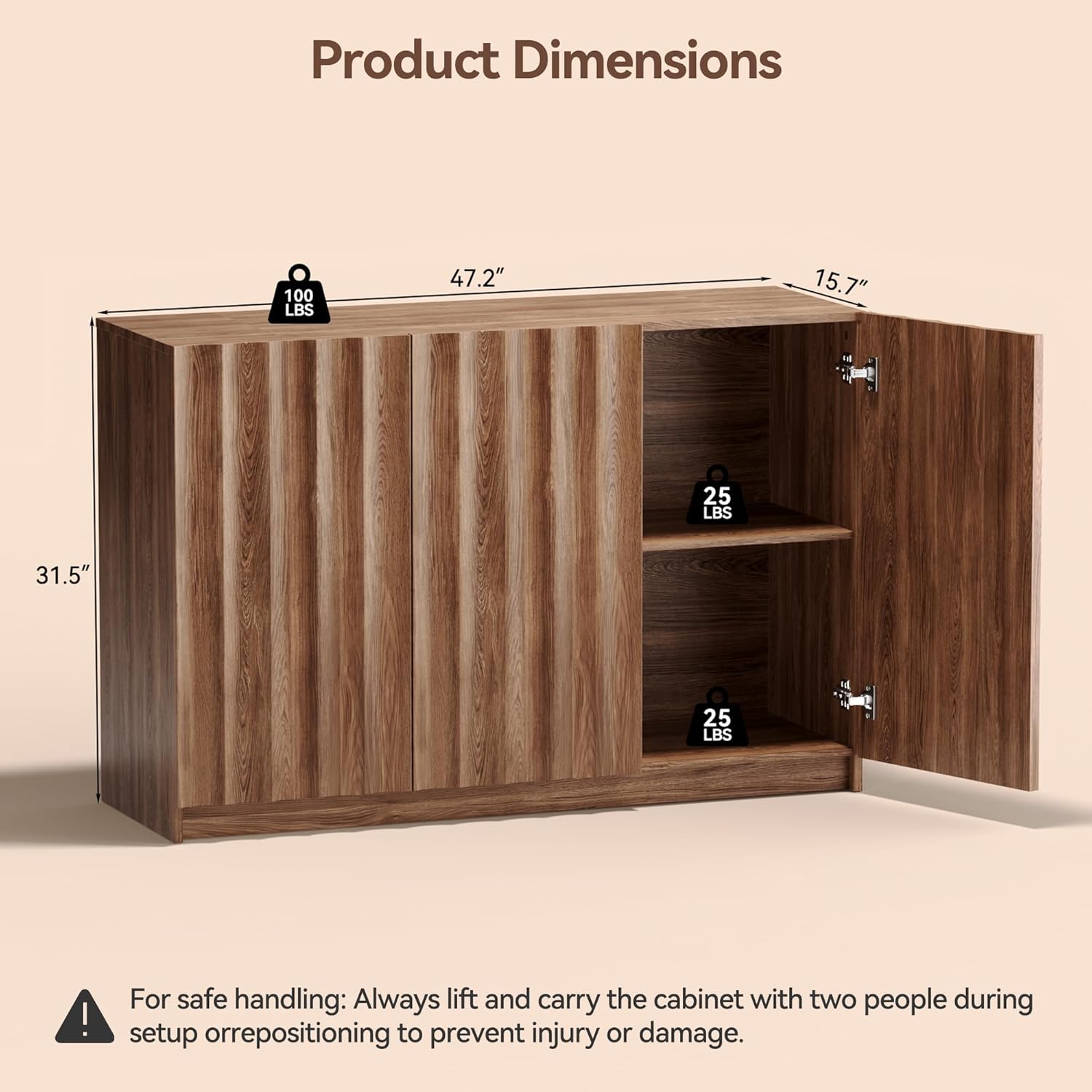 Fluted Sideboard Buffet Cabinet with Storage, 78.7" Wide Mid Century Modern Accent Cabinet with Adjustable Shelves, Wood Modular Credenza Storage Cabinet for Living Room, Entryway