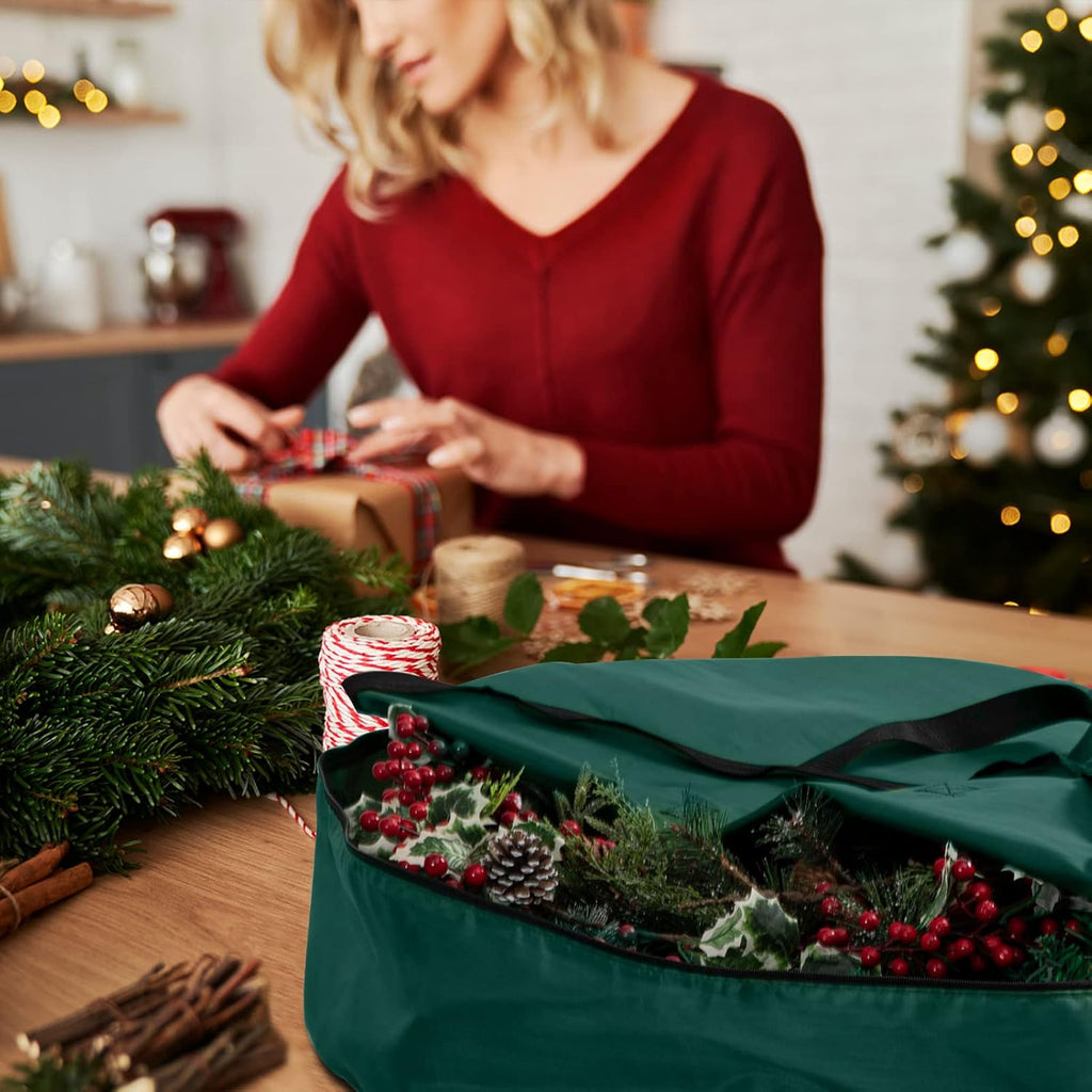 habibee 2 Pack Christmas Wreath Storage Bag, 30 Inches Christmas Large Wreath Container, Waterproof Heavy Duty 420D Oxford Cloth with durable Handles & Sleek Dual Zipper