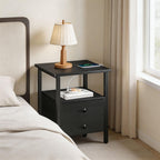 HOOBRO End Table with Charging Station, Bedside Table with 2 Drawer & USB Port & Type-C Port, Nightstand for Small Spaces, Stable and Sturdy, for Living Room, Black BB43UBZ01