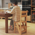 Solid Wood Folding Library Ladder Chair Step Stool 4 Step Dual Purpose Stepladder Display Stand Flower Stand(Wood)