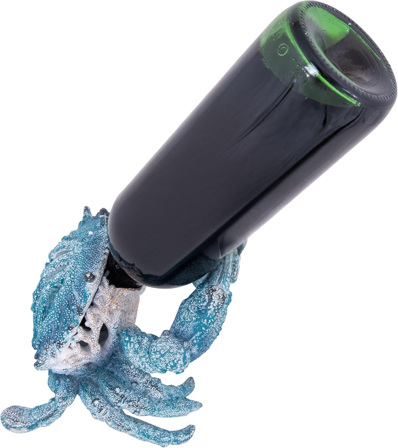 Coral Reef Crab Wine Bottle Holder Countertop Bar Single Wine Holder Nautical Coastal Decor (Aqua)