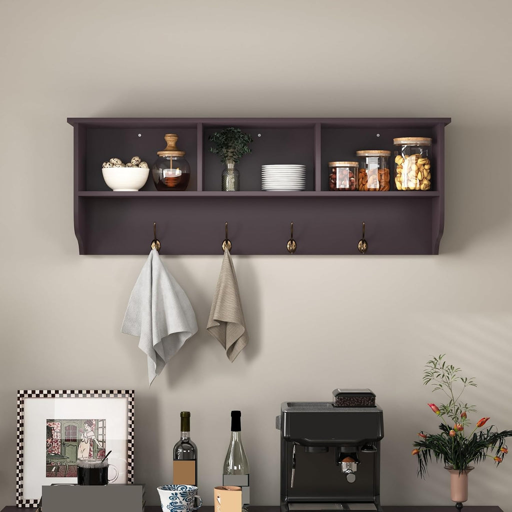 Modern Entryway Wall Mounted Coat Rack, with 4 Dual Hooks Living Room Storage Shelf,for Kitchen Home
