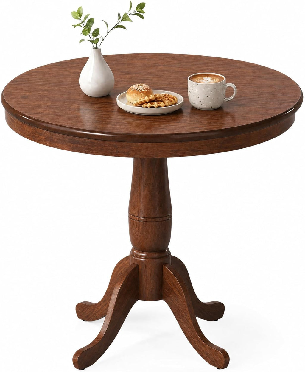 POWERSTONE Round Dining Table for 4, 32" Wood Counter Height Dinner Table Modern Farmhouse Kitchen Table with Pedestal Base for Dining Room, Living Room, Restaurant(Walnut)