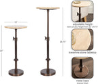 Kate and Laurel Engles Traditional Adjustable-Height Pedestal Drink Table, 10 x 10 x 30, Natural Travertine and Bronze, Round Metal Mini Table for Indoor Plant Stand with Authentic Stone Tabletop