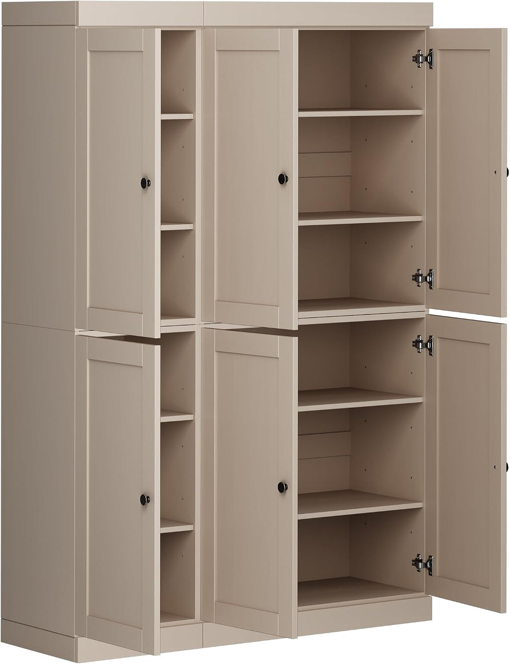 Palace Imports Solid Wood Kitchen Pantry Cabinet - 71.5" Tall, 48.5" Wide - Wooden Storage Cabinet w/ 6 Shaker Doors & 8 Adjustable Shelves - Beige, 100% Renewable Eco-Friendly Wood, Made in Brazil