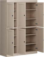 Palace Imports Solid Wood Kitchen Pantry Cabinet - 71.5" Tall, 48.5" Wide - Wooden Storage Cabinet w/ 6 Shaker Doors & 8 Adjustable Shelves - Beige, 100% Renewable Eco-Friendly Wood, Made in Brazil