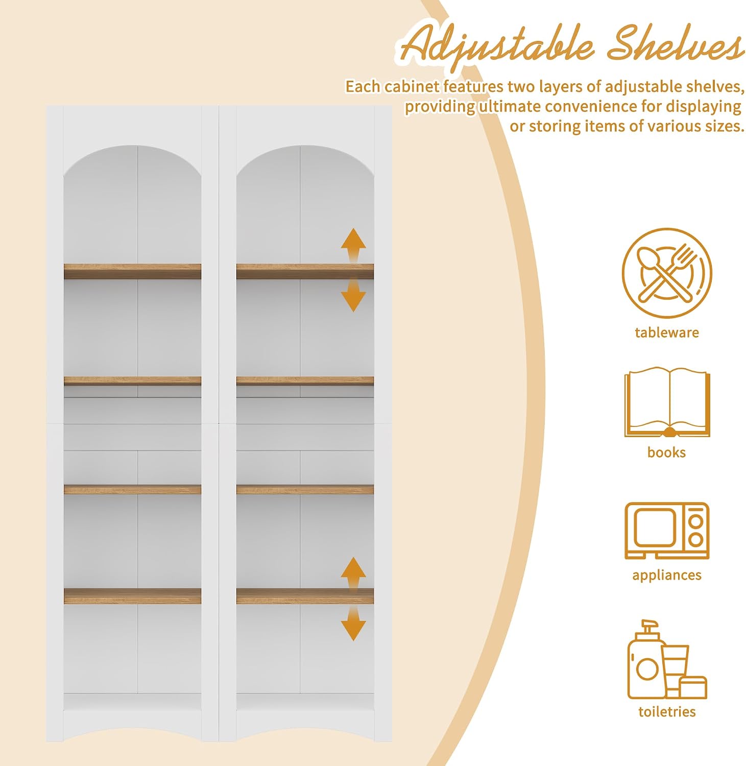 39.3" D*12.4" W*72" H Corner Freestanding Kitchen Pantry Set of 2 with 4 Shelves, Modern Minimalist, Rectangular Storage Cabinet, for Living Room, Dining Room, White
