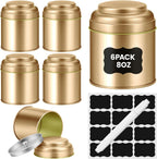 TRISCO 6PCS Tea Tin with Airtight Double Lids for Loose Leaf Tea Storage | 8 Fl Oz Capacity,Kitchen Small Tin Can Tea Canisters,for Loose Tea Coffee Sugar Candy Spices,Holiday Gift,Gold