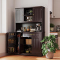 Gizoon Kitchen Hutch Cabinet Kitchen Hutch Storage Cabinet Tall Pantry Coffee Bar with Storage for Dining Room and Craft Room, Painted Dark Brown