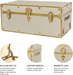 Rhino Trunk & Case Lux Faux Leather Trunk – Large 32"x18"x14" Storage Box, Coffee Table, End of Bed Chest, Entryway Storage Bench – USA-Made – Strong & Secure for Camp & Dorm – Antique Brass Hardware