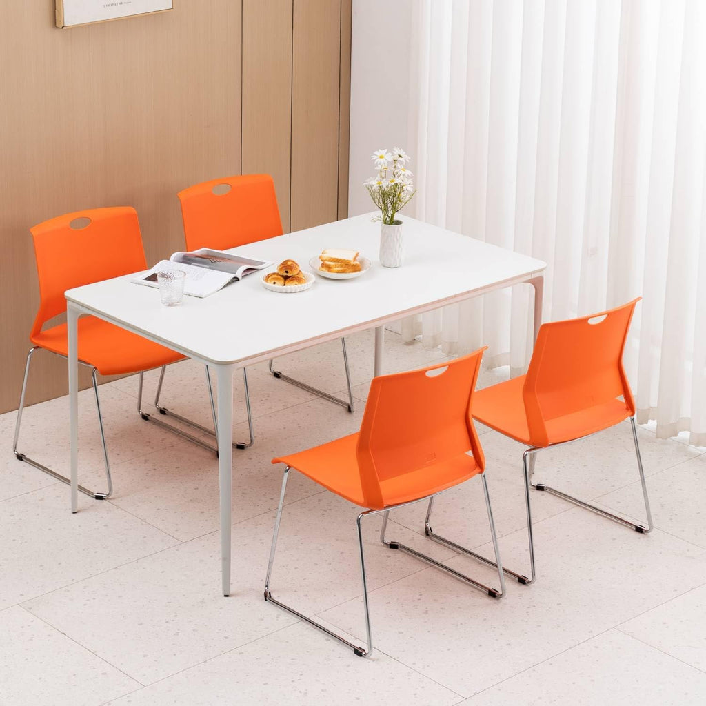 Set of 4 Stackable Chairs with Sled Base Reception Guest Chair Stacking Chairs for Office/Waiting Room/Conference Room/Guest Reception/Events/Churches, Orange.