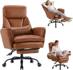 Furniliving Big and Tall Office Chair, Ergonomic Computer Desk Chair with Footrest, Wide Seat Reclining Gaming Chair, Flip Armrests for Cross Legged Sitting, Heavy Duty Support up to 400LBS, PU, Brown