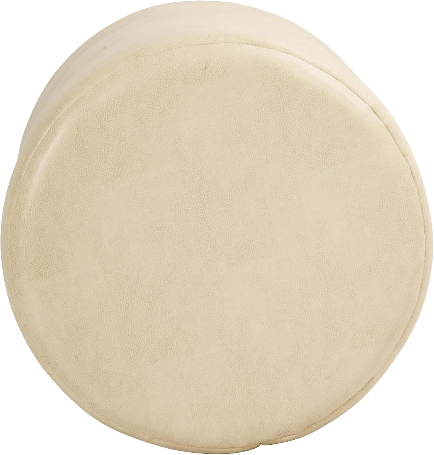 HomePop Upholstered Faux Leather Round Ottoman (No Lid, Seat Only) | HomePop Home Décor | Round Pouf Foot Rest – Cream Faux Leather