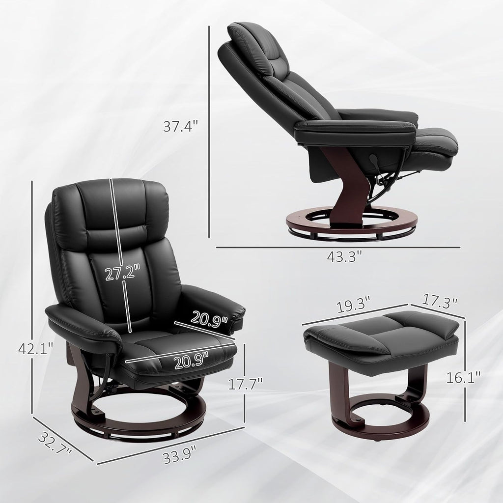 Faux Leather Recliner Chair with Ottoman Set
