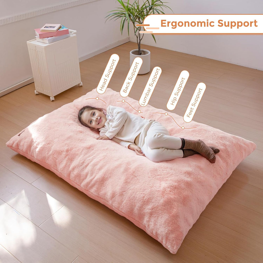 MAXYOYO 3 in 1 Kids Bean Bag Chair, Comfy Floor Sofa with Removed Cover | Soft Floor Couch with High-Density Foam Filling Convertible Child Chair Floor Cushion for Living Room Bedroom, Pink