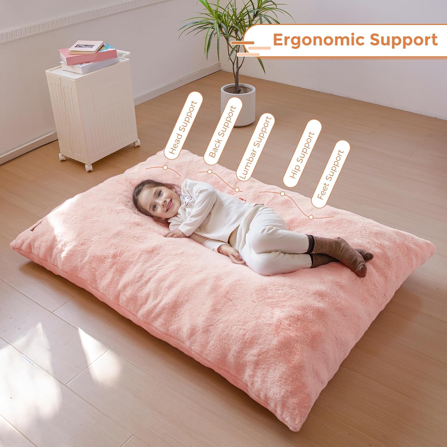 MAXYOYO 3 in 1 Kids Bean Bag Chair, Comfy Floor Sofa with Removed Cover | Soft Floor Couch with High-Density Foam Filling Convertible Child Chair Floor Cushion for Living Room Bedroom, Pink