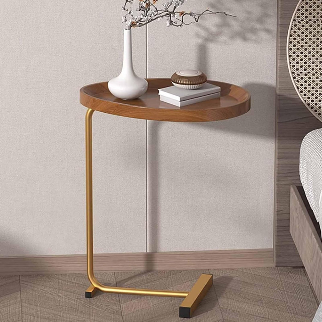 Oval Side Table, MDF Tabletop & Sturdy L-Shaped Metal Legs, Compact Sofa Side Storage Table for Living Room Bedroom(B)