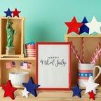 Bucherry 120 Pcs 4th of July Patriotic Wood Stars Red White Blue Crafts 250th Anniversary Independence Memorial Veterans Day DIY Craft Vase Bowl Filler Table Tiered Tray Decoration (0.4,0.8,1.2 Inch)