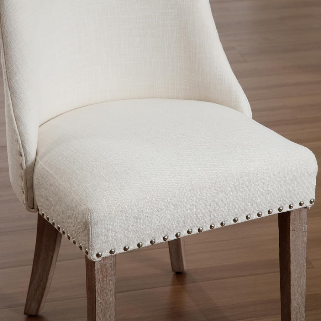 Kmax Fabric Dining Chairs Set of 2 Upholstered Side Chairs Farmhouse Accent Chairs with Nailhead Wood Legs for Dining Room Guest Room Restaurant, Cream