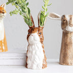 Creative Co-Op Hand-Painted Decorative Stoneware Rabbit Vase, Brown and White