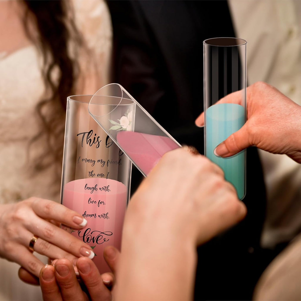 Irenare Unity Sand for Wedding Ceremony Set, Include Vase, Sand, Cork Stopper for Weddings Engagement Anniversary(Red and Blue,Flower)