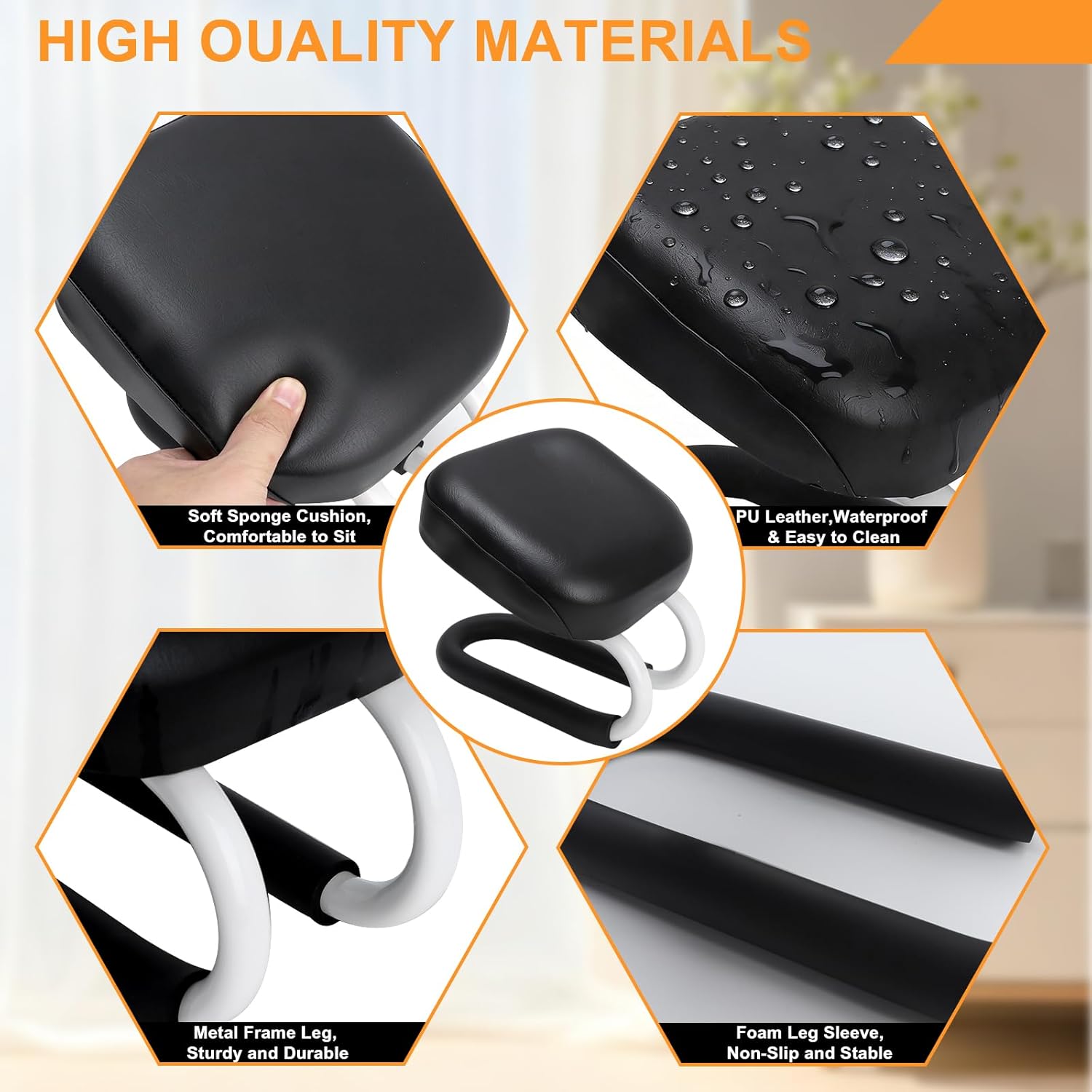 Engorgio Black Meditation Bench, Meditation Chair, Kneeling Meditation Stool, Seiza Chair, Prayer Bench with Cushion for Home Studio Portable Non-Slip Yoga Stool.