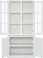 roomfitters Set of Two 75.25'' Pantry Cabinets with Glass Doors, Traditional Hutch Display Cabinet for Living Room and Kitchen, White