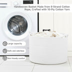 CLHMILY&Z Round Cotton Rope Storage Basket in Living Room, Bedroom, Laundry Room for Toy, Clothes, Blanket, Pillow (White, XLarge(14.2"x22"))