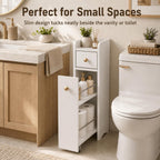 VINGLI Slim Bathroom Storage Cabinet, Narrow Storage Organizer with Slide Out Drawers, Freestanding Toilet Paper Holder, Small Space Skinny Cabinet for Bathroom Kitchen Corner, White
