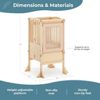 Guidecraft Kitchen Helper® Toddler Tower Step Stool - Contemporary - Natural: Folding Adjustable Height Montessori Wooden Learning Furniture with Keepers