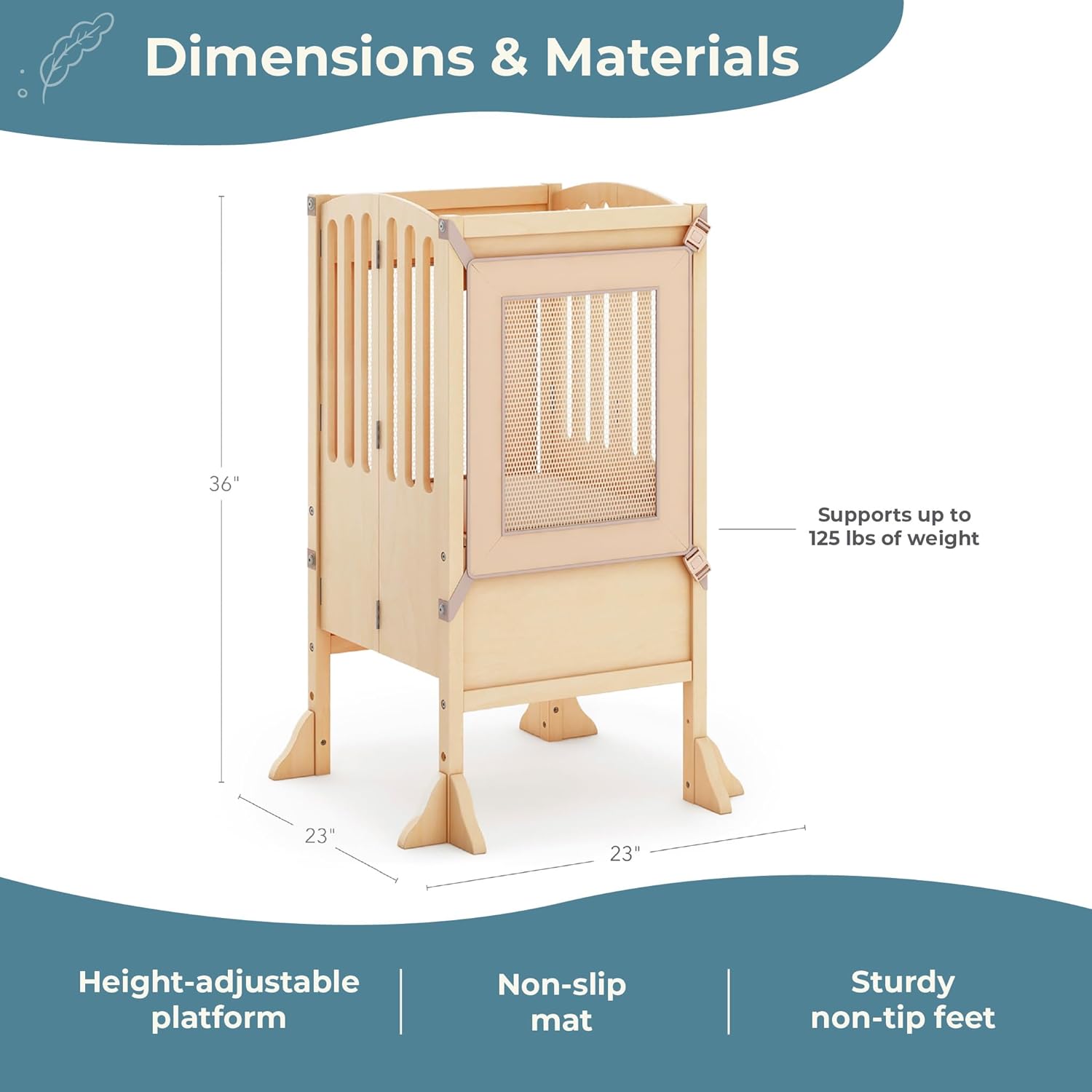 Guidecraft Kitchen Helper® Toddler Tower Step Stool - Contemporary - Natural: Folding Adjustable Height Montessori Wooden Learning Furniture with Keepers