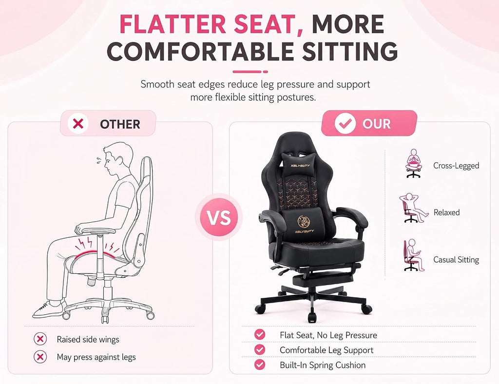 Mistpeople Gaming Chair, Ergonomic High Back Computer Chair with Footrest, Lumbar Support & Pocket Spring Cushion, Comfortable Swivel Home Office Desk Chair for Adults