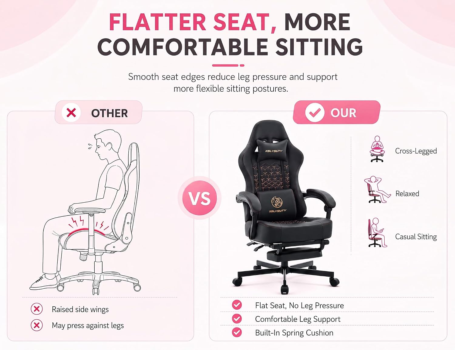Mistpeople Gaming Chair, Ergonomic High Back Computer Chair with Footrest, Lumbar Support & Pocket Spring Cushion, Comfortable Swivel Home Office Desk Chair for Adults