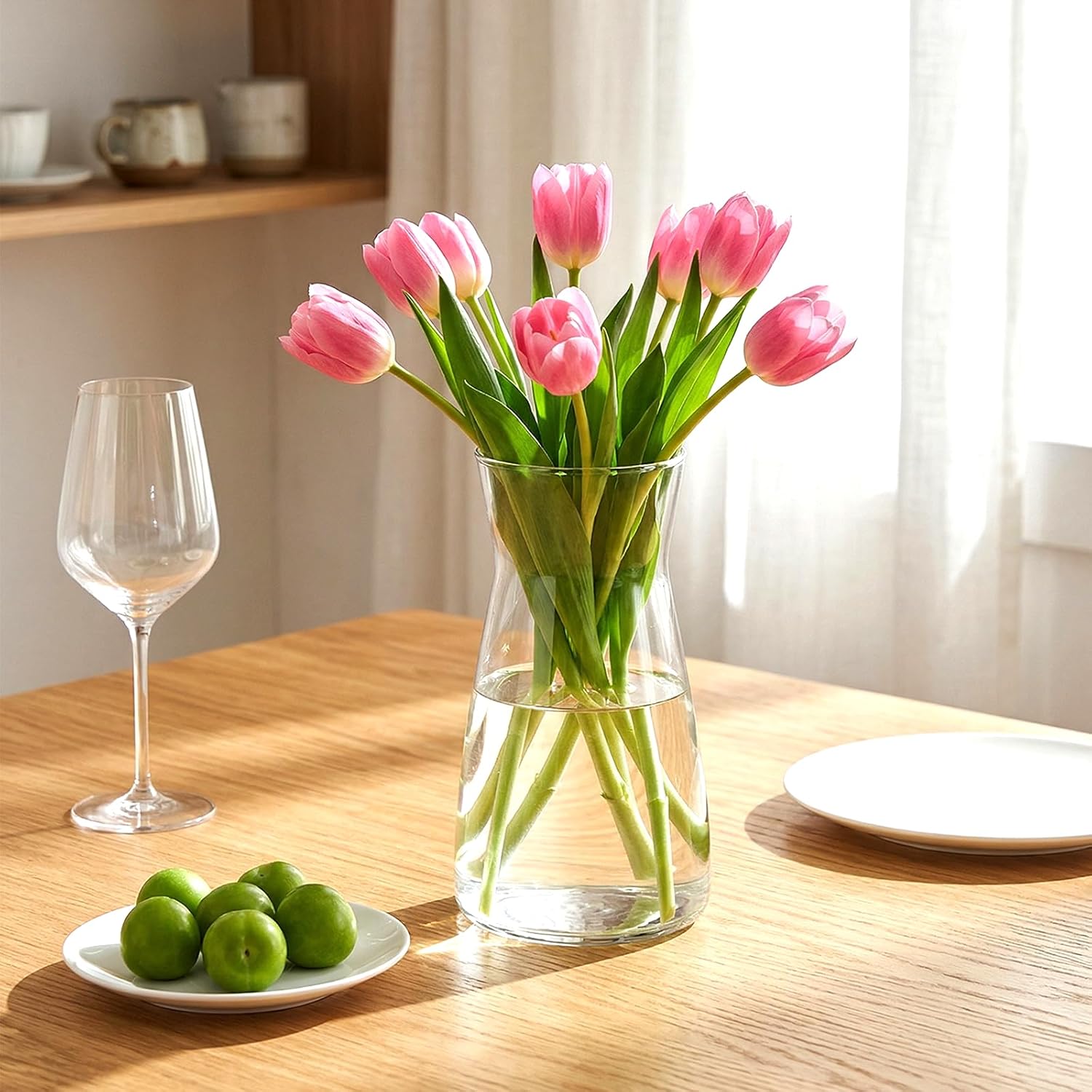 8 inch Flower Vase,Set of 2 Glass Vases for Flowers,Clear Glass Flower Vase for Centerpieces Table,Flower Bouquet Decoration,Wedding Decor Gift,Birthday,Living Room,Dining Table