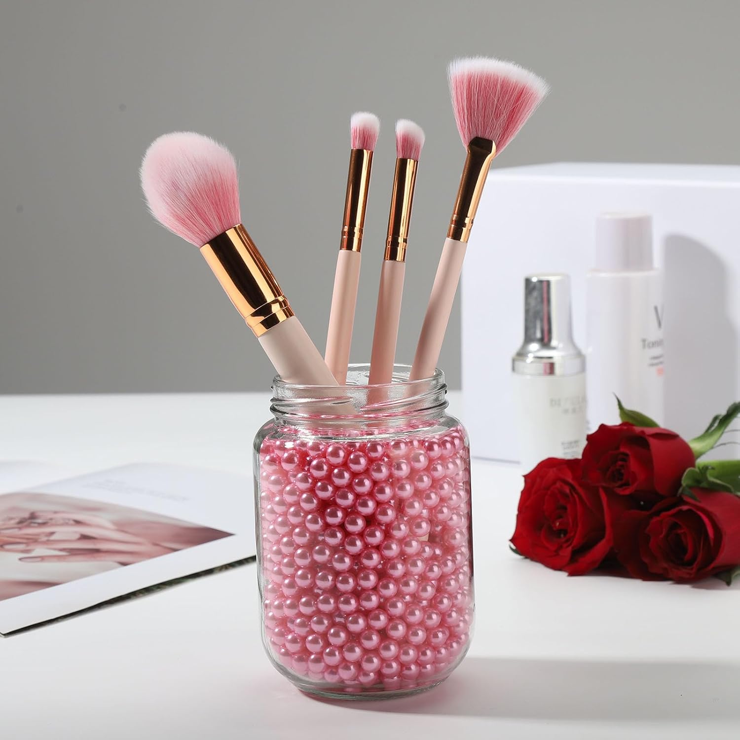 Vase Filler Pearls, 2200 Pcs No Hole Pearl Vase Beads, Plastic Fake Pearl for Crafting, Pearls for Makeup Brush Holder Beads, Tabble Scatter, Vase Decor, Wedding Birthday Party (Pink, 6mm)