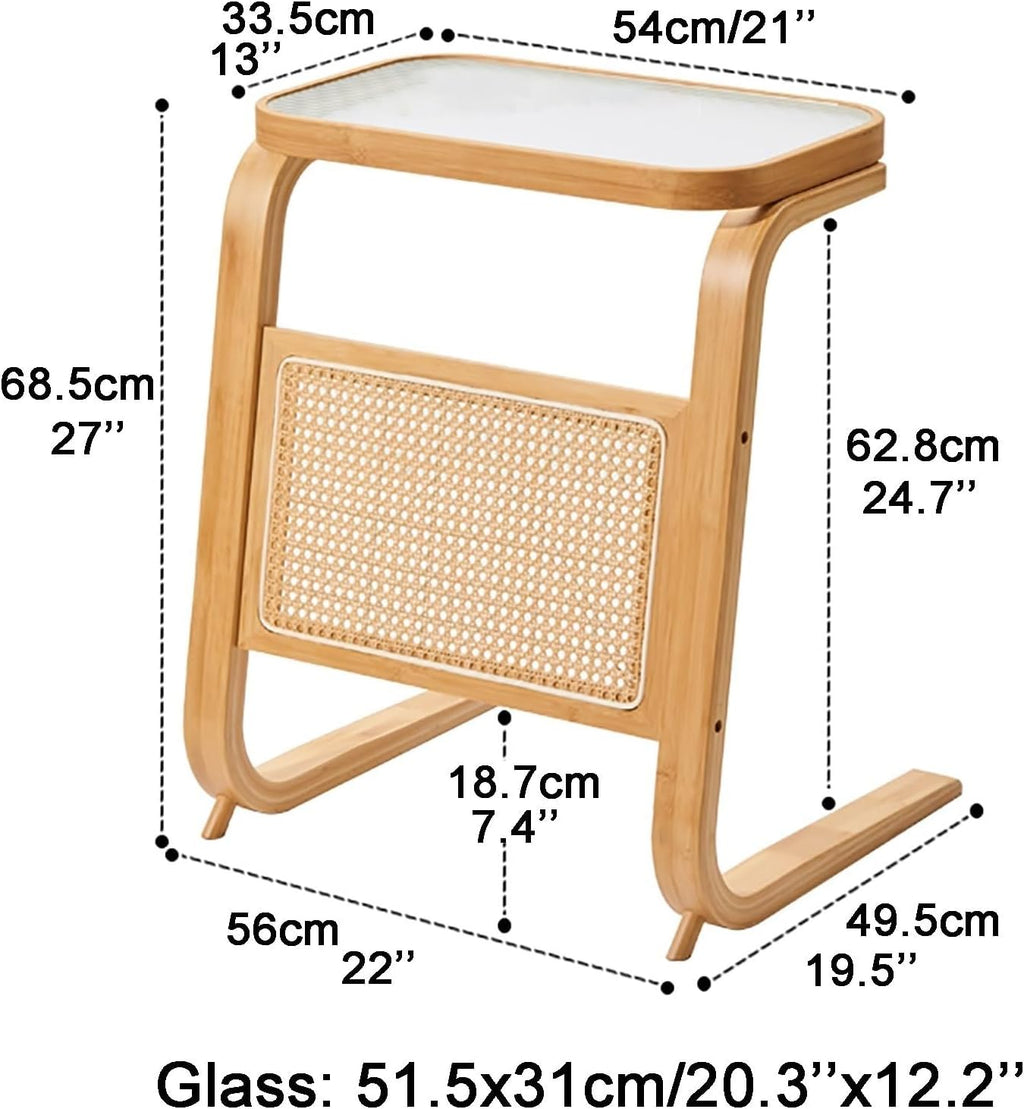 Side Table with Glass Top Over The Robot Storage Shelf C-Shaped End Table Sweeping Robot Storage Rack for Home Lightweight