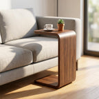C Shaped End Table, Wooden Sofa Side Table for Couch, Small Nightstand for Living Room Bedroom Narrow Spaces Office