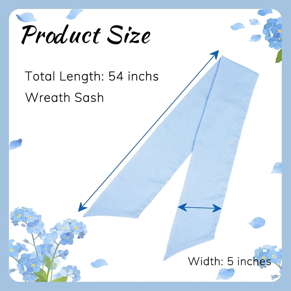 Farmhouse Sky Blue White Striped Seersucker Wreath Sash 5 Inch Wide x 54 Inch Spring St Patrick Day Wedding Holiday Party Bow Decoration