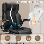 Executive Office Chair with with Flip up Arms, Big and Tall Ergonomic High Back Office Chairs, 90-120° Rocking Lumbar Support Home Computer Desk Chair Wheels(Black)