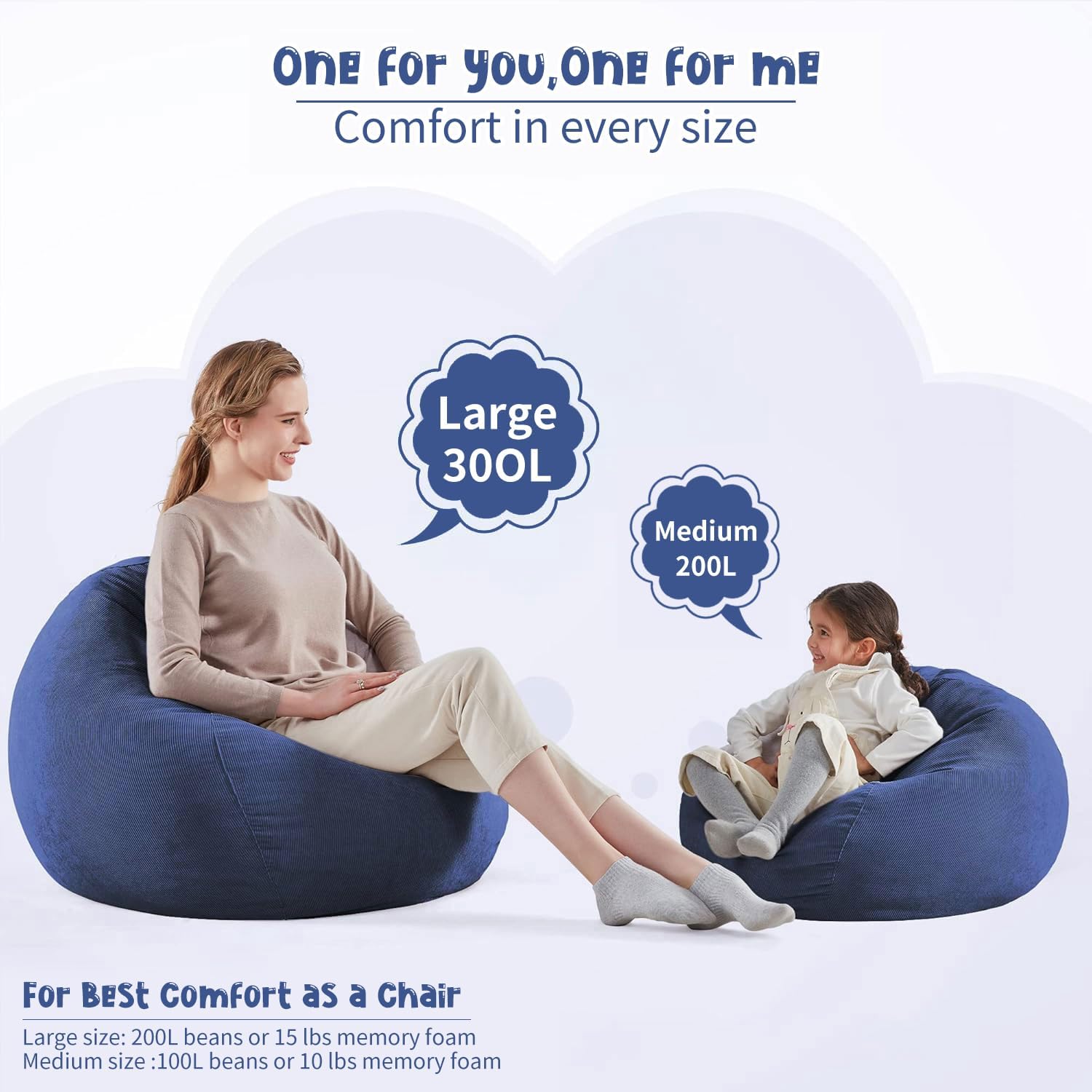 Bean Bag Chair Cover (No Filler) for Kids and Adults,Beanbag Stuffed Animal Storage Without Filling Plush Toys Holder and Organizer Soft Premium Corduroy 200L (Dark Blue)