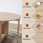 COMUHOME Wood Round Folding Dining Table with 2 Chairs, 47.3" Folding Table and Chairs with Storage Shelf Metal Legs for Home Dining Room Living Room, Space Saving Foldable Dining Table with 2 Chairs