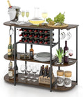 LOKO Wine Rack Table, 47 Inches Industrial Wine Bar Cabinet with Wine Rack & Glass Holders, Freestanding Floor Bar Storage Cabinet for Liquor and Glasses for Home Kitchen Dining Room (Rustic Brown)