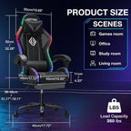 RGB Gaming Chair Massage with LED Lights and Ergonomic Computer Gaming Chair with Footrest High Back Video Game Chairs with Adjustable Lumbar Support Grey and Black