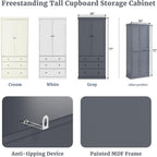 77inch Farmhouse Kitchen Pantry, Freestanding Large Cupboard Storage Cabinet with 3 Drawers, Kitchen Pantry Sideboard, with 8 Door Shelves & 3 Adjustable Shelves, Gray