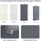 77" Tall Kitchen Pantry Cabinet with 3 Drawers, Large Wooden Kitchen Organizers Storage Cabinet Cupboard with 8 Door Shelves and 3 Adjustable Shelves for Dining Room, Grey